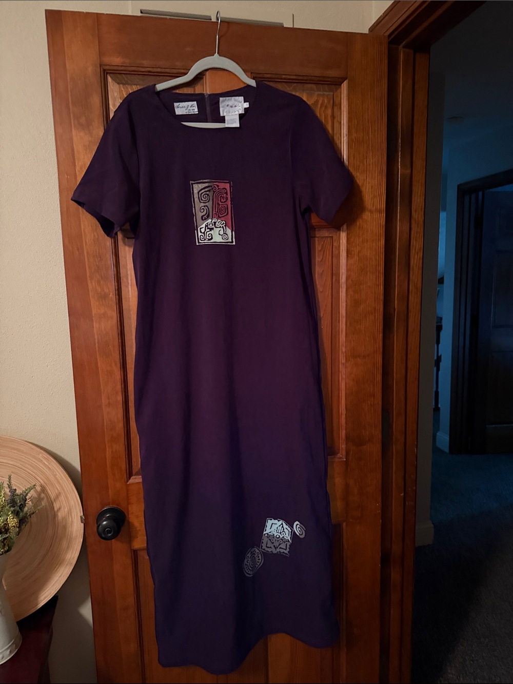 Vtg Country Wear Casuals Lonnie G. Star S/S Maxi Dress Sz S Purple Artsy 1999